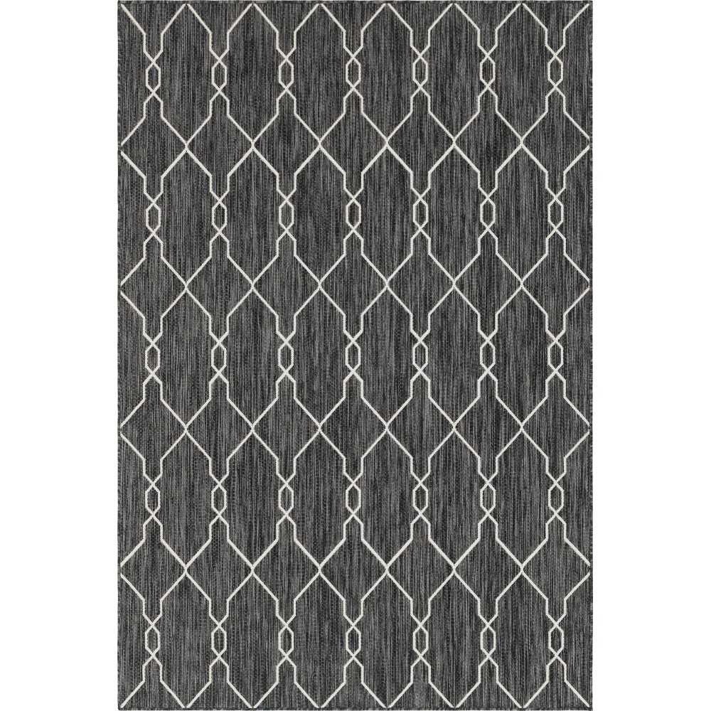 Rug Unique Loom Outdoor Trellis Charcoal Rectangular 6' 0 x 9' 0