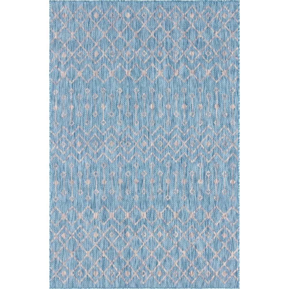 Rug Unique Loom Outdoor Trellis Aqua Blue Rectangular 6' 0 x 9' 0