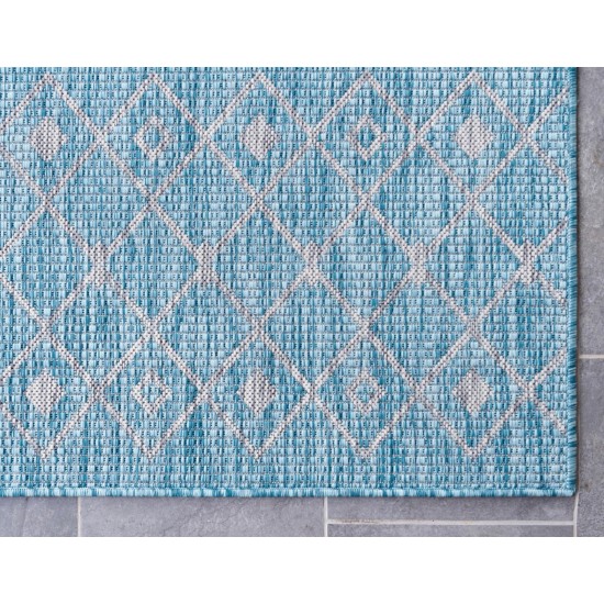 Rug Unique Loom Outdoor Trellis Aqua Blue Rectangular 6' 0 x 9' 0