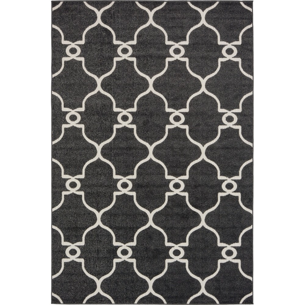 Rug Unique Loom Outdoor Trellis Black Rectangular 6' 0 x 9' 0