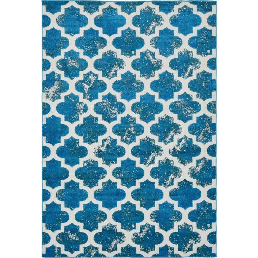 Rug Unique Loom Outdoor Trellis Turquoise Rectangular 6' 0 x 9' 0