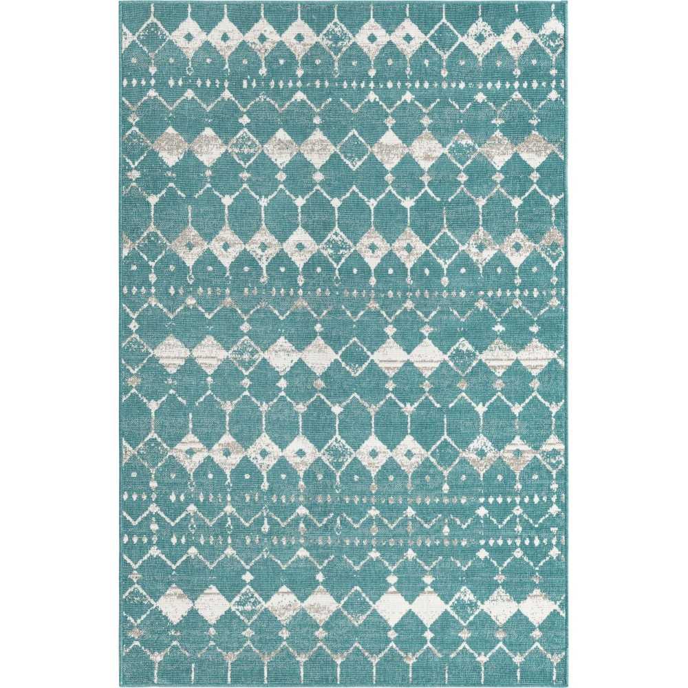 Rug Unique Loom Outdoor Trellis Teal Rectangular 5' 3 x 8' 0