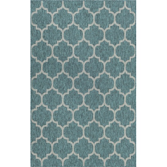 Rug Unique Loom Outdoor Trellis Teal Rectangular 5' 0 x 8' 0