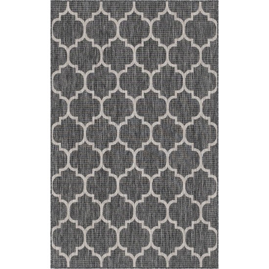 Rug Unique Loom Outdoor Trellis Black Rectangular 5' 0 x 8' 0