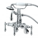 Kingston Brass Vintage Adjustable Center Wall Mount Tub Faucet with Hand Shower, Polished Chrome