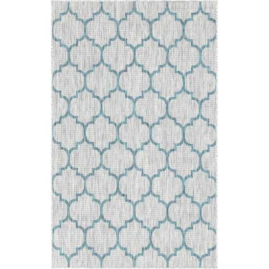 Rug Unique Loom Outdoor Trellis Blue Rectangular 5' 0 x 8' 0