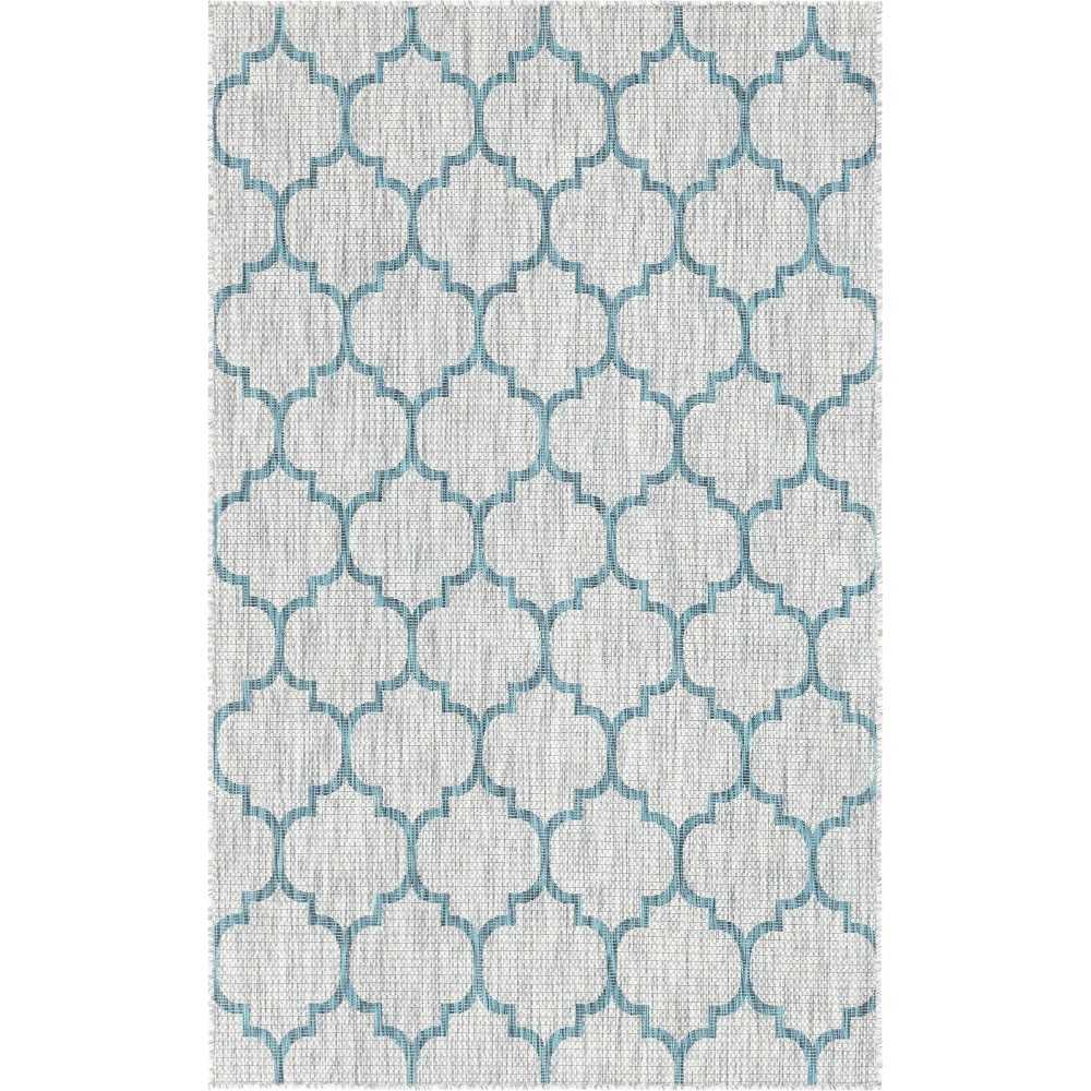 Rug Unique Loom Outdoor Trellis Blue Rectangular 5' 0 x 8' 0