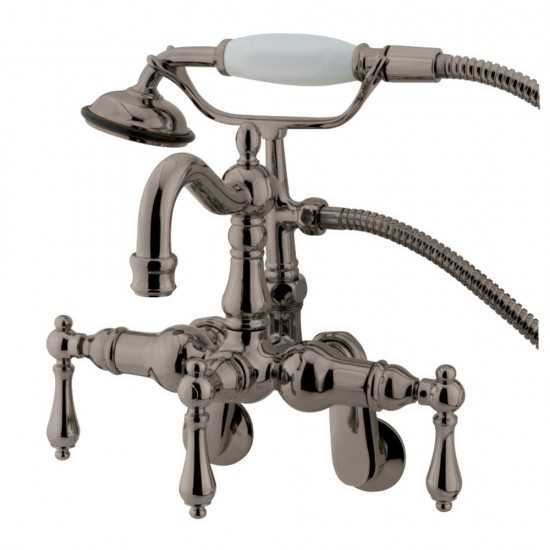 Kingston Brass Vintage Adjustable Center Wall Mount Tub Faucet with Hand Shower, Brushed Nickel