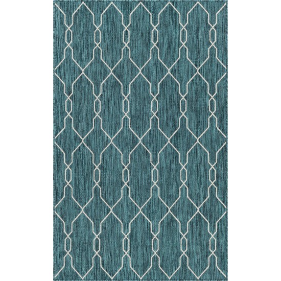 Rug Unique Loom Outdoor Trellis Teal Rectangular 5' 0 x 8' 0