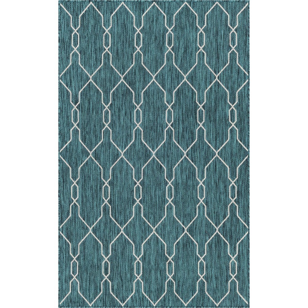 Rug Unique Loom Outdoor Trellis Teal Rectangular 5' 0 x 8' 0