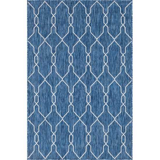 Rug Unique Loom Outdoor Trellis Navy Blue Rectangular 5' 0 x 8' 0