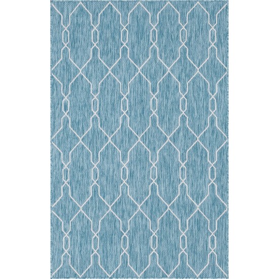 Rug Unique Loom Outdoor Trellis Blue Rectangular 5' 0 x 8' 0