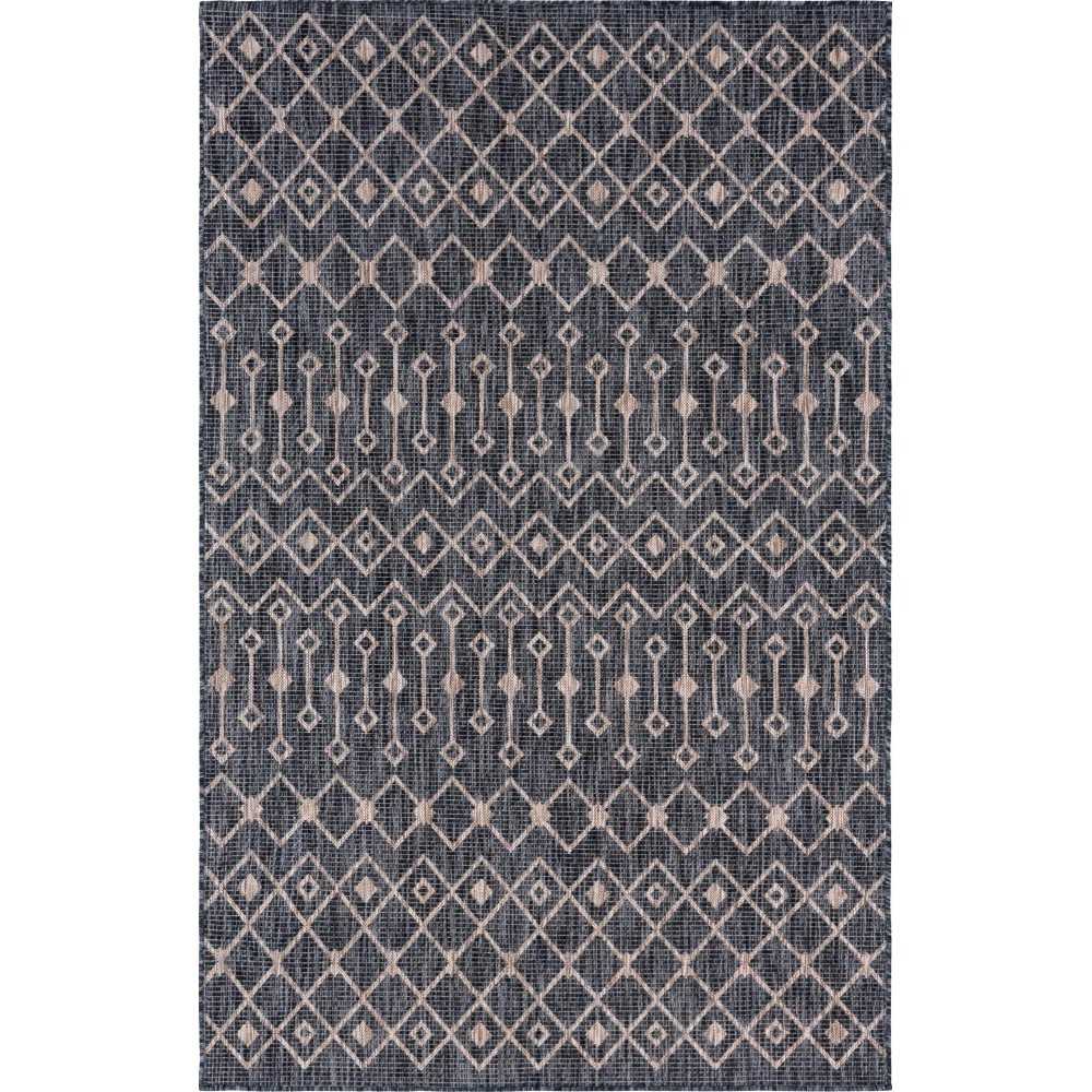 Rug Unique Loom Outdoor Trellis Charcoal Gray Rectangular 5' 0 x 8' 0