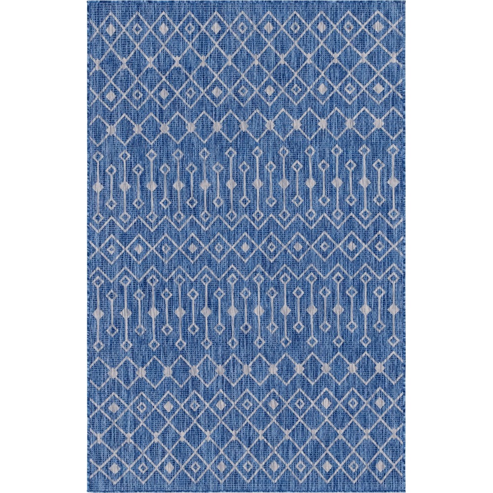 Rug Unique Loom Outdoor Trellis Blue Rectangular 5' 0 x 8' 0