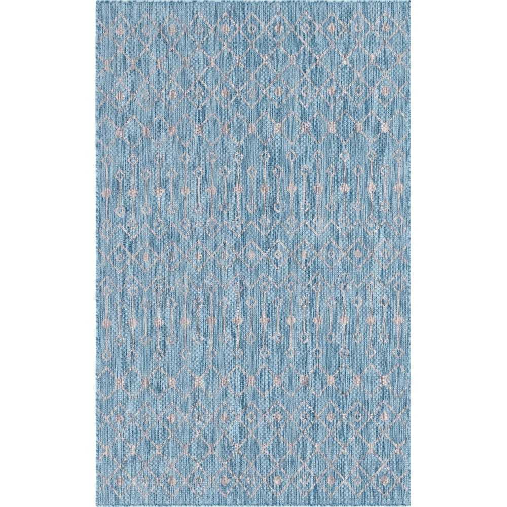 Rug Unique Loom Outdoor Trellis Aqua Blue Rectangular 5' 0 x 8' 0