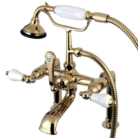 Kingston Brass Auqa Vintage Deck Mount Clawfoot Tub Faucet, Polished Brass