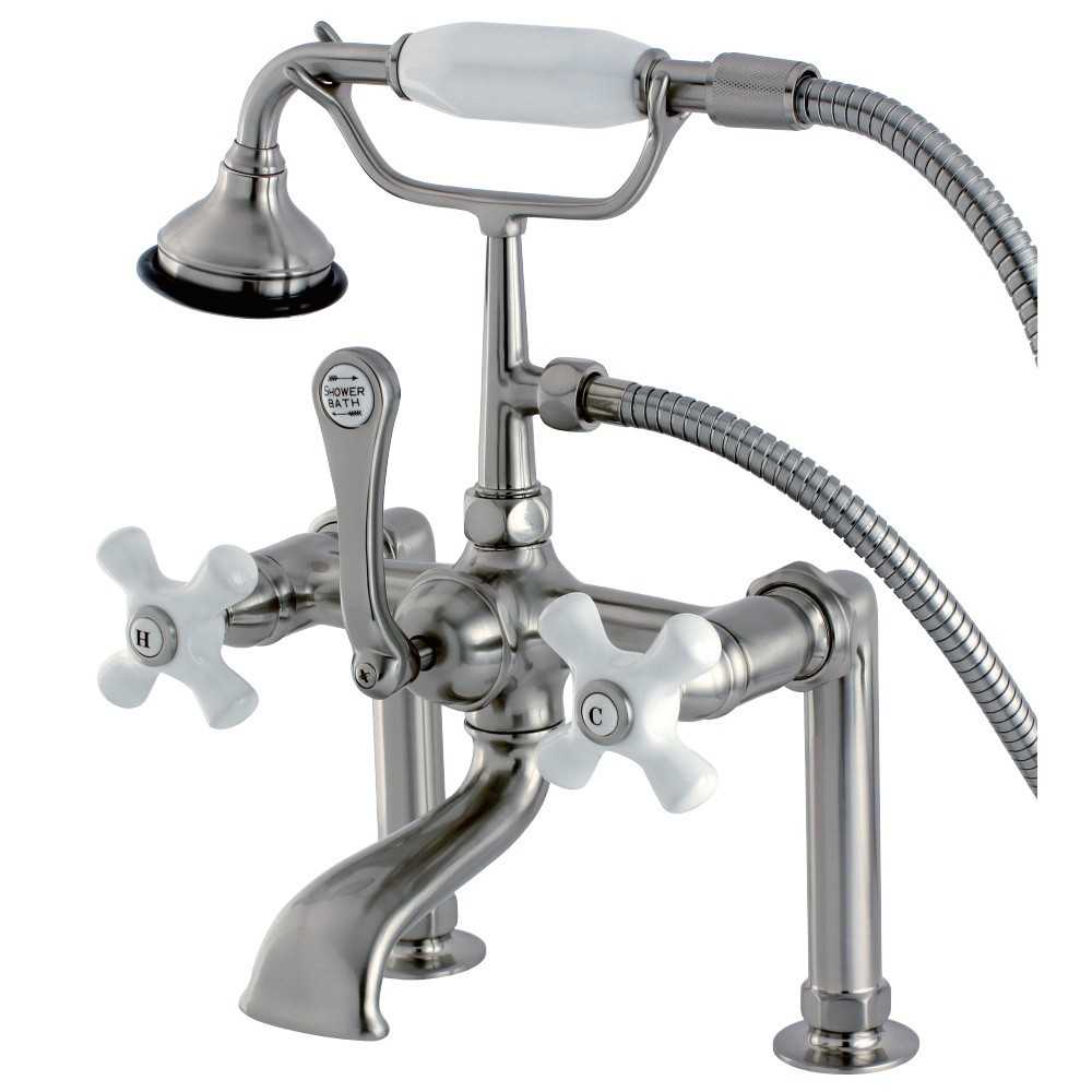 Kingston Brass Auqa Vintage Deck Mount Clawfoot Tub Faucet, Brushed Nickel