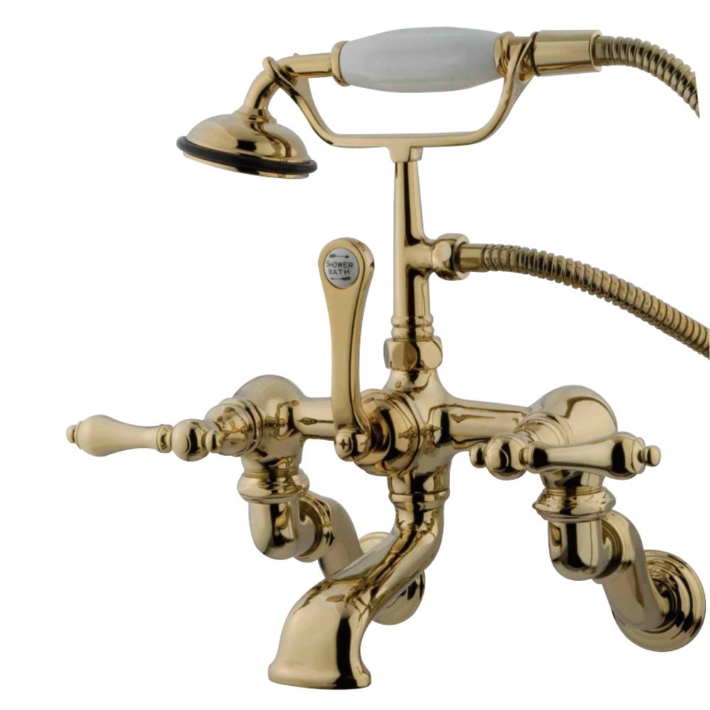 Kingston Brass Vintage Adjustable Center Wall Mount Tub Faucet with Hand Shower, Polished Brass