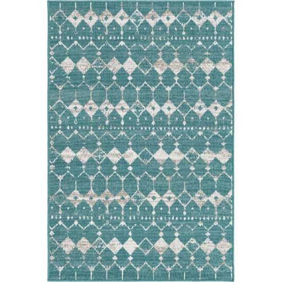 Rug Unique Loom Outdoor Trellis Teal Rectangular 4' 0 x 6' 0