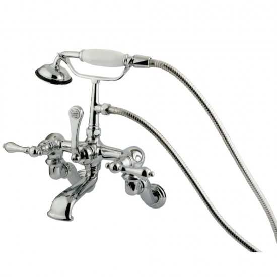 Kingston Brass Vintage Adjustable Center Wall Mount Tub Faucet with Hand Shower, Polished Chrome