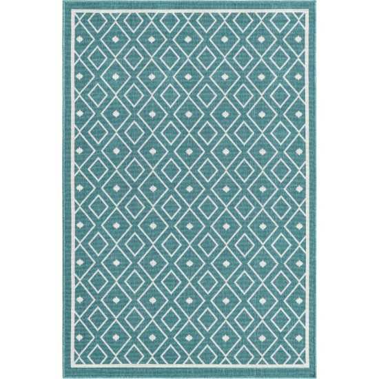 Rug Unique Loom Outdoor Trellis Teal Rectangular 4' 0 x 6' 0