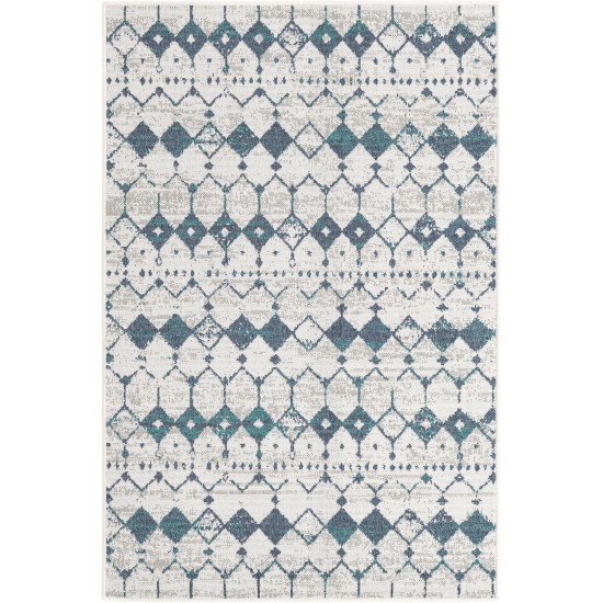 Rug Unique Loom Outdoor Trellis Ivory/Blue Rectangular 4' 0 x 6' 0