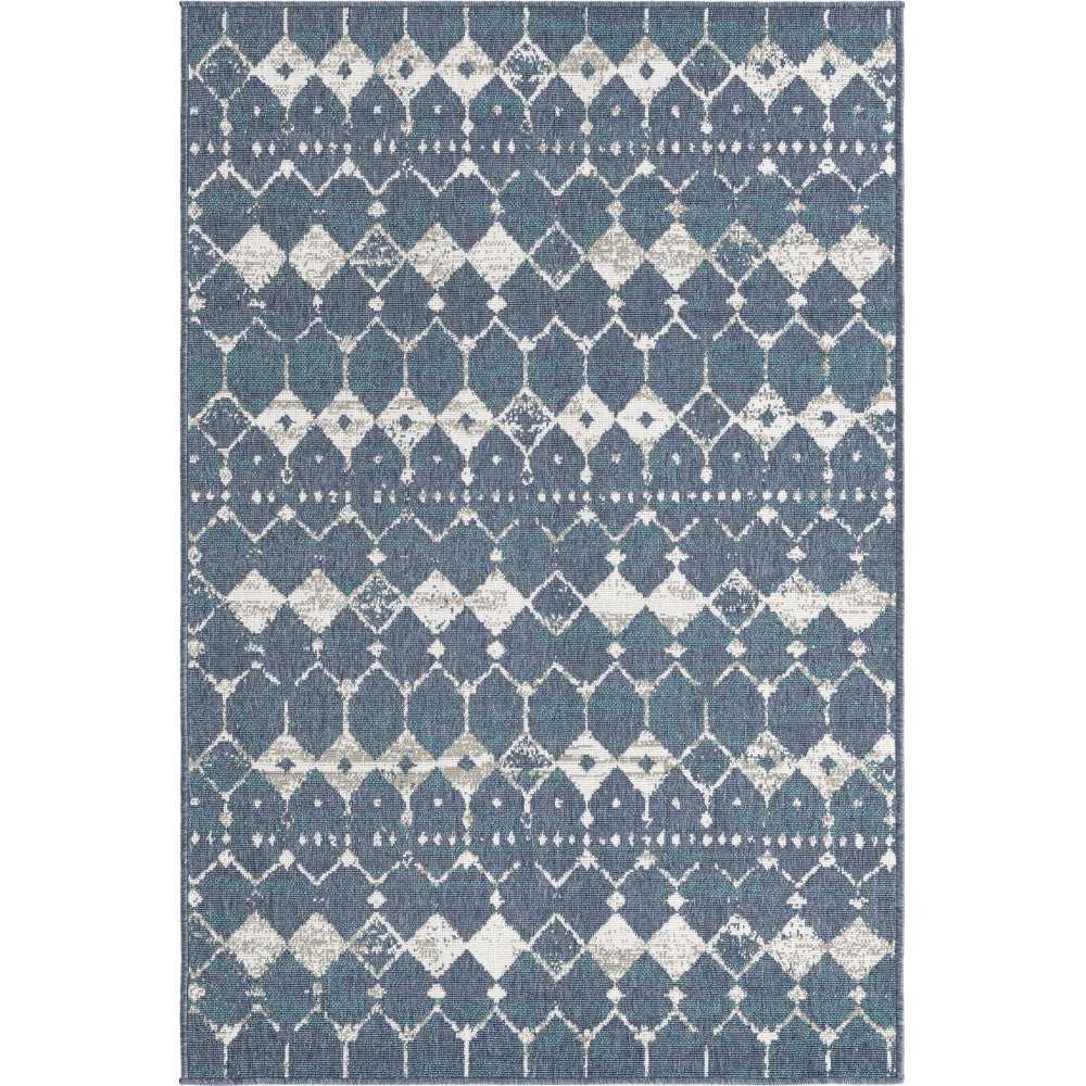 Rug Unique Loom Outdoor Trellis Navy Blue Rectangular 4' 0 x 6' 0