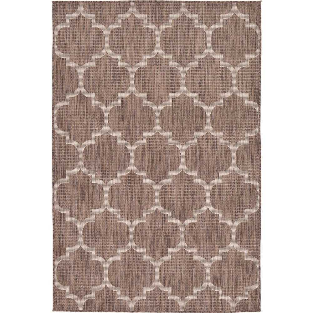 Rug Unique Loom Outdoor Trellis Brown Rectangular 4' 0 x 6' 0