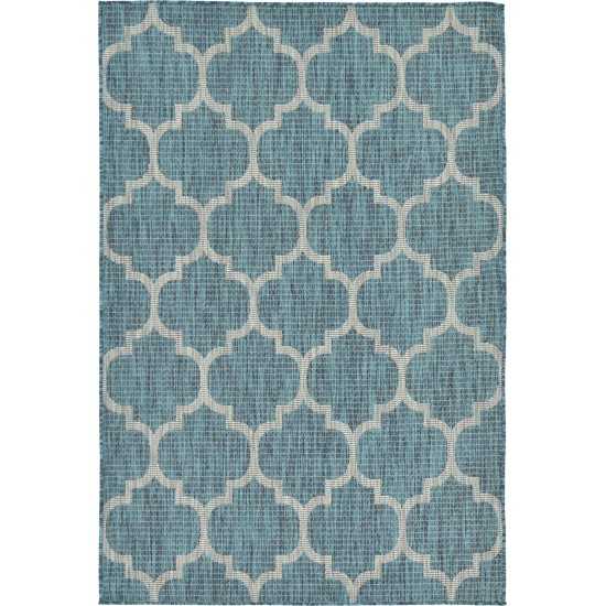 Rug Unique Loom Outdoor Trellis Teal Rectangular 4' 0 x 6' 0