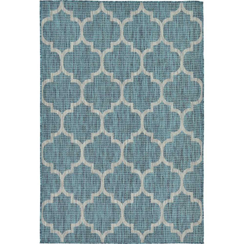 Rug Unique Loom Outdoor Trellis Teal Rectangular 4' 0 x 6' 0