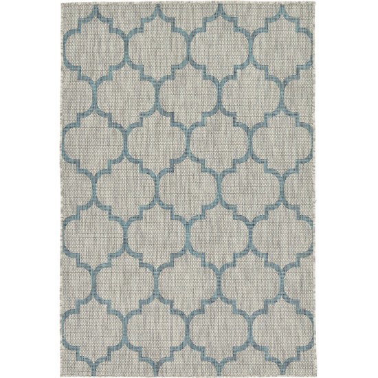 Rug Unique Loom Outdoor Trellis Blue Rectangular 4' 0 x 6' 0