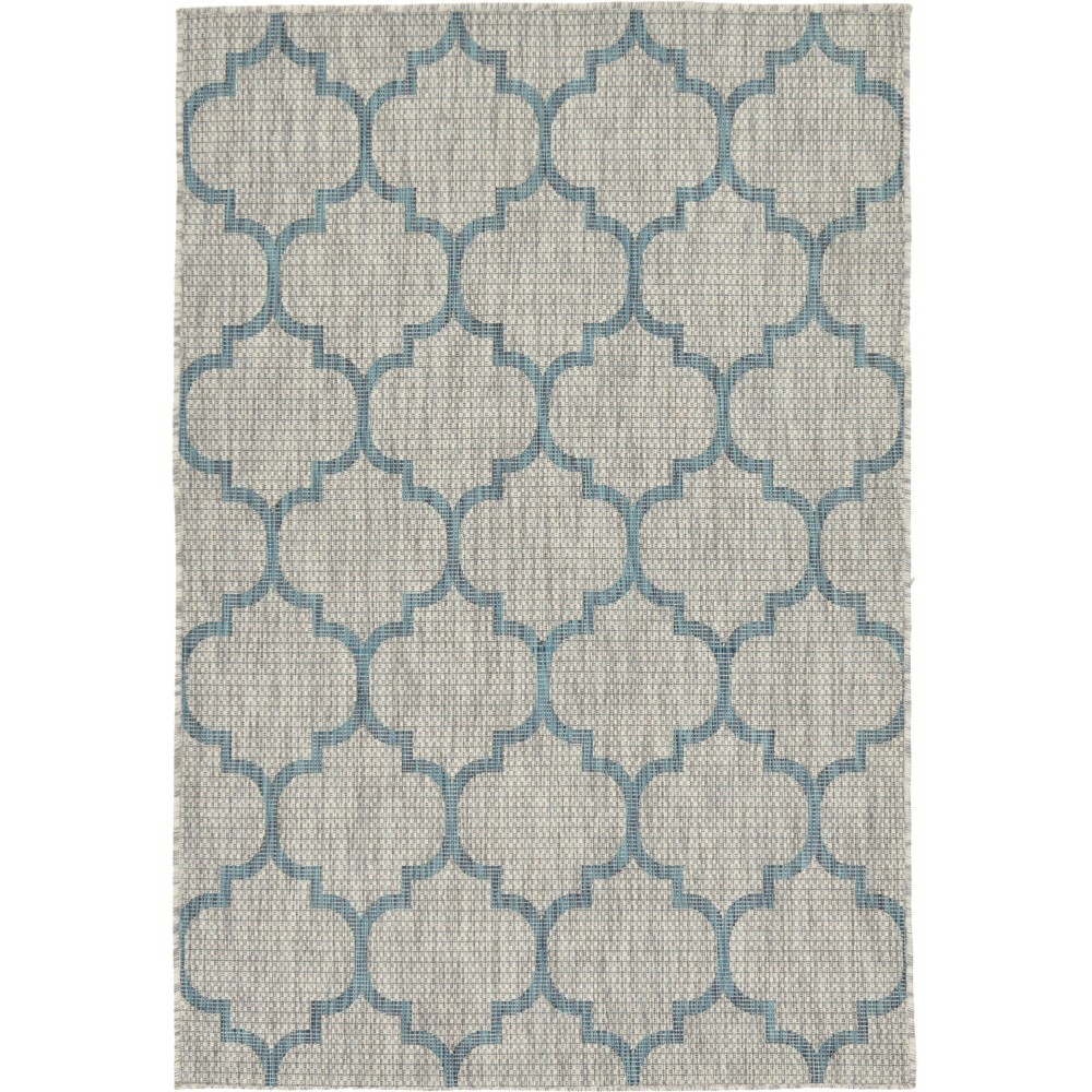 Rug Unique Loom Outdoor Trellis Blue Rectangular 4' 0 x 6' 0