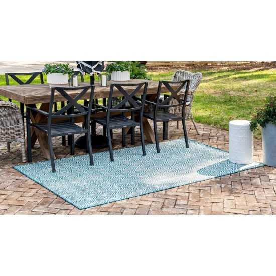 Rug Unique Loom Outdoor Trellis Teal Rectangular 4' 0 x 6' 0