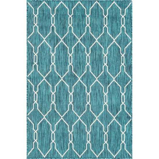 Rug Unique Loom Outdoor Trellis Teal Rectangular 4' 0 x 6' 0