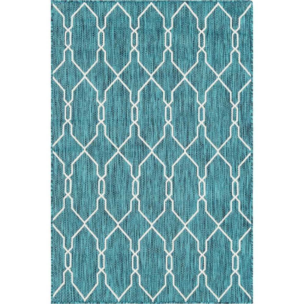 Rug Unique Loom Outdoor Trellis Teal Rectangular 4' 0 x 6' 0