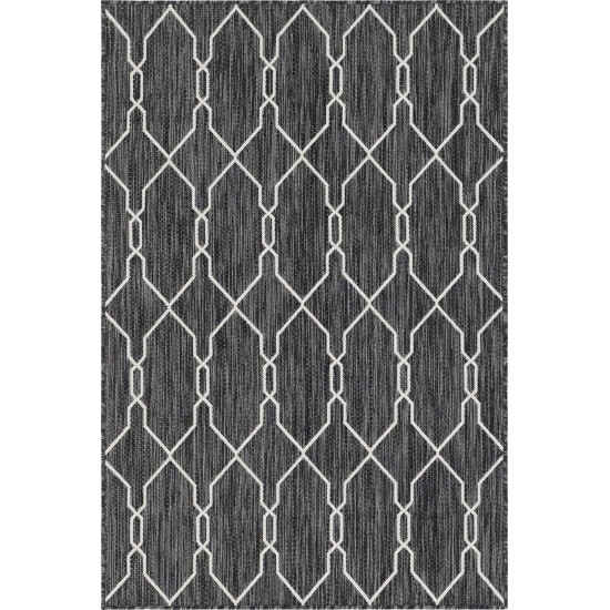 Rug Unique Loom Outdoor Trellis Charcoal Rectangular 4' 0 x 6' 0