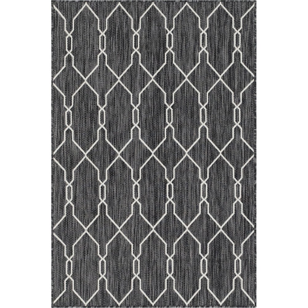 Rug Unique Loom Outdoor Trellis Charcoal Rectangular 4' 0 x 6' 0