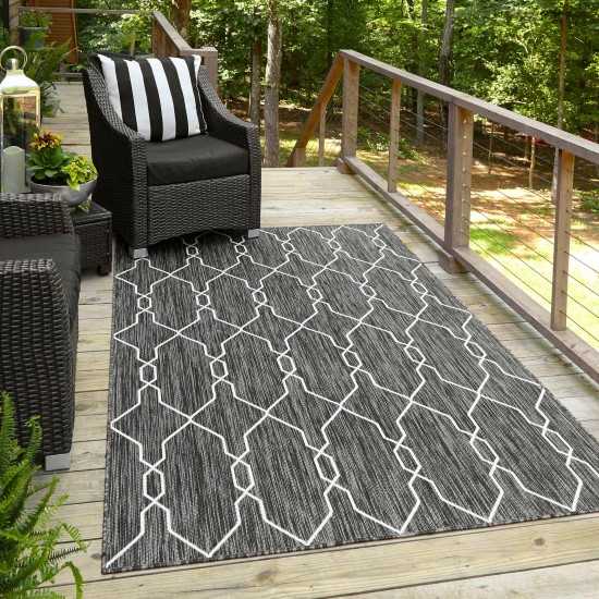 Rug Unique Loom Outdoor Trellis Charcoal Rectangular 4' 0 x 6' 0