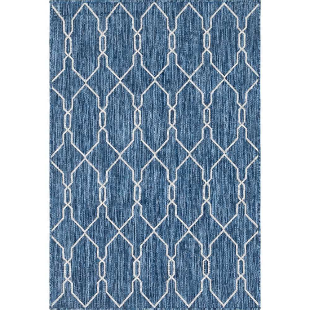 Rug Unique Loom Outdoor Trellis Navy Blue Rectangular 4' 0 x 6' 0