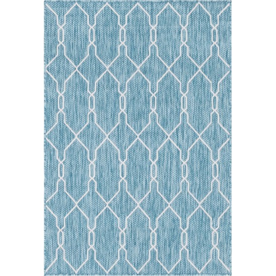 Rug Unique Loom Outdoor Trellis Blue Rectangular 4' 0 x 6' 0