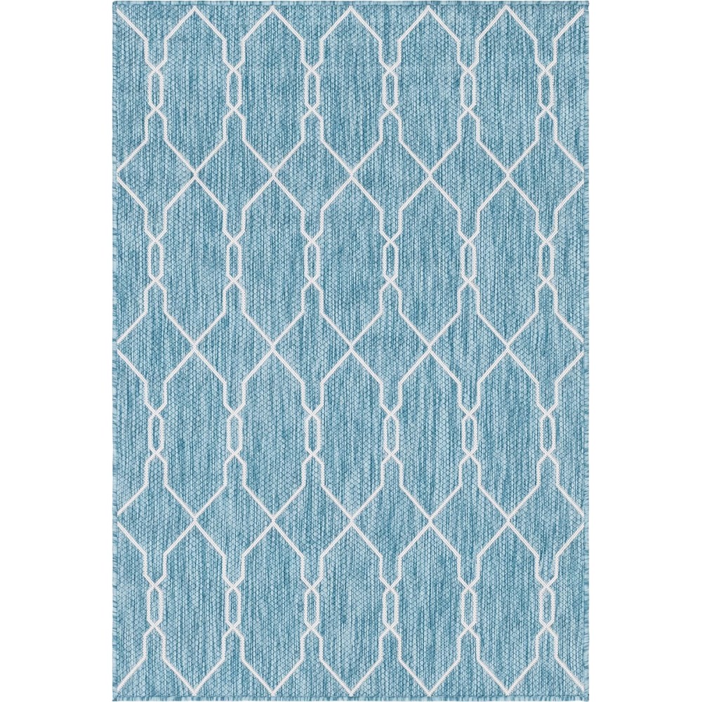 Rug Unique Loom Outdoor Trellis Blue Rectangular 4' 0 x 6' 0