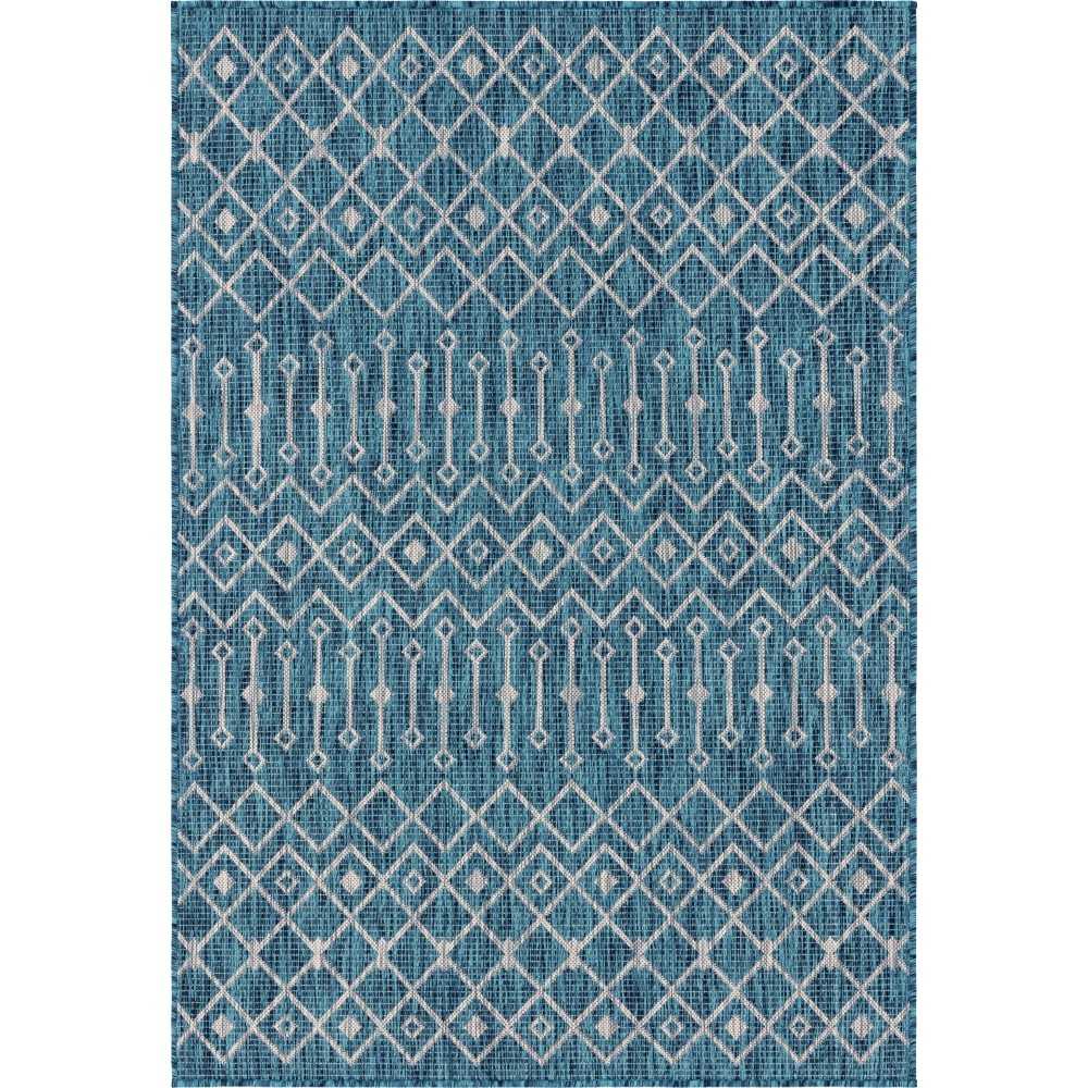 Rug Unique Loom Outdoor Trellis Teal Rectangular 4' 0 x 6' 0