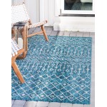 Rug Unique Loom Outdoor Trellis Teal Rectangular 4' 0 x 6' 0