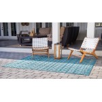 Rug Unique Loom Outdoor Trellis Teal Rectangular 4' 0 x 6' 0