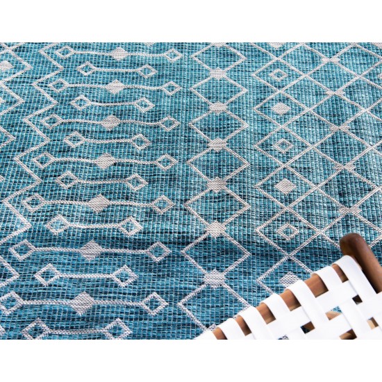 Rug Unique Loom Outdoor Trellis Teal Rectangular 4' 0 x 6' 0