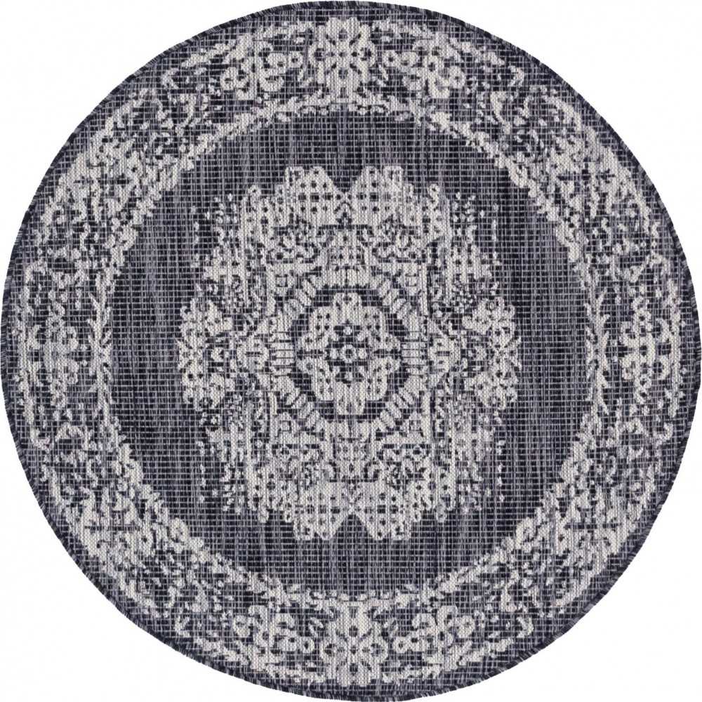Rug Unique Loom Outdoor Traditional Dark Gray Round 4' 0 x 4' 0 Rug Unique Loom Outdoor Traditional Dark Gray Round 4' 0 x 4' 0