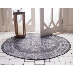 Rug Unique Loom Outdoor Traditional Dark Gray Round 4' 0 x 4' 0