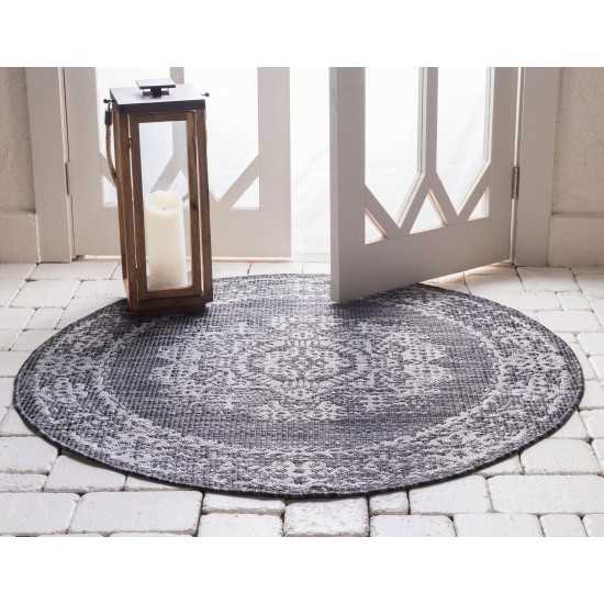 Rug Unique Loom Outdoor Traditional Dark Gray Round 4' 0 x 4' 0