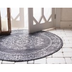 Rug Unique Loom Outdoor Traditional Dark Gray Round 4' 0 x 4' 0