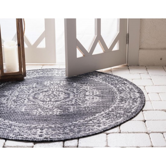 Rug Unique Loom Outdoor Traditional Dark Gray Round 4' 0 x 4' 0